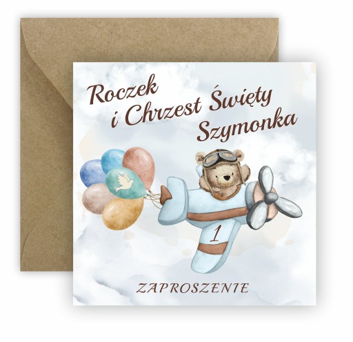 ZAPROSZENIA NA CHRZEST I ROCZEK + IMIĘ + KOPERTA