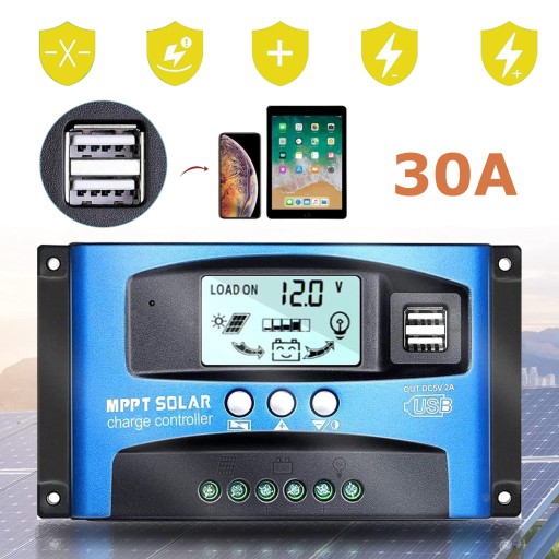INTELIGENTNY REGULATOR Z PORTEM DUAL USB, WYŚWIETLACZ LCD (30 A), 12 V/24 V