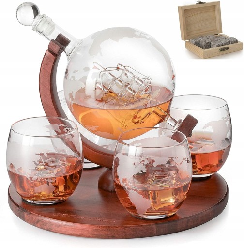 Zestaw do Whisky KARAFKA Globus +4 Szklanki Kostki