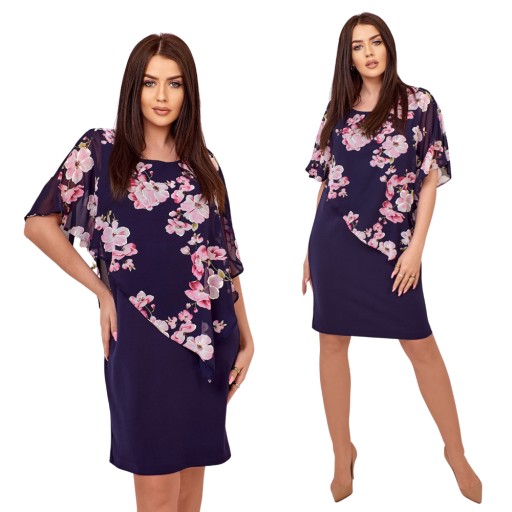 ELEGANCKA sukienka WIZYTOWA midi KWIATY XXXL