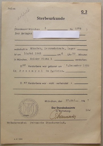Akt Zgonu Polaka więźnia obozu w Monachium 1945