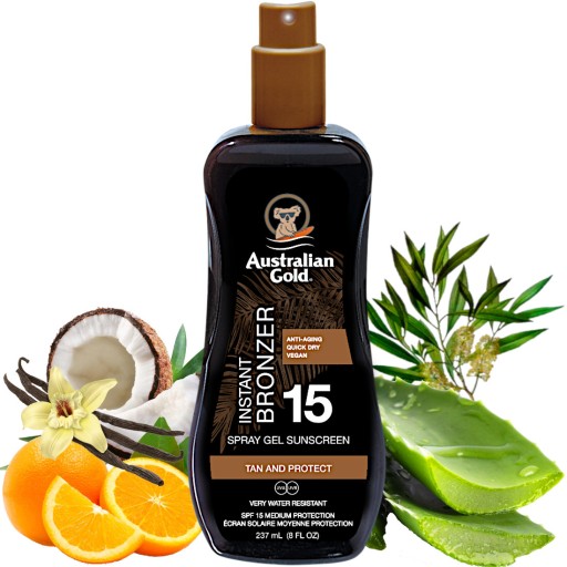 AUSTRALIAN GOLD ŻEL DO OPALANIA OCHRONNY SPF 15 SPRAY z bronzerem