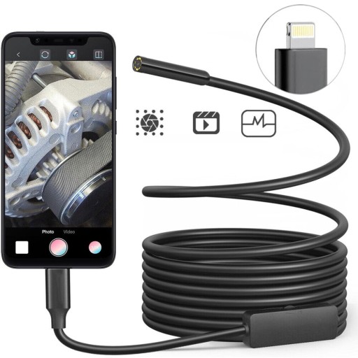 ENDOSKOP KAMERA INSPEKCYJNA DUAL 2MPx 5M IP67 IOS IPHONE iPad 8LED