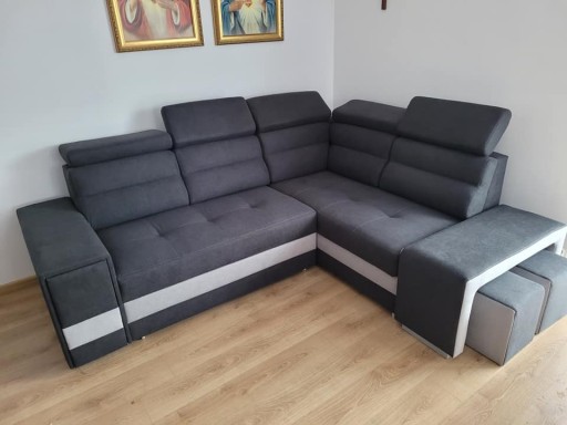Narożnik Lotos nowość z barkiem i pufami salon
