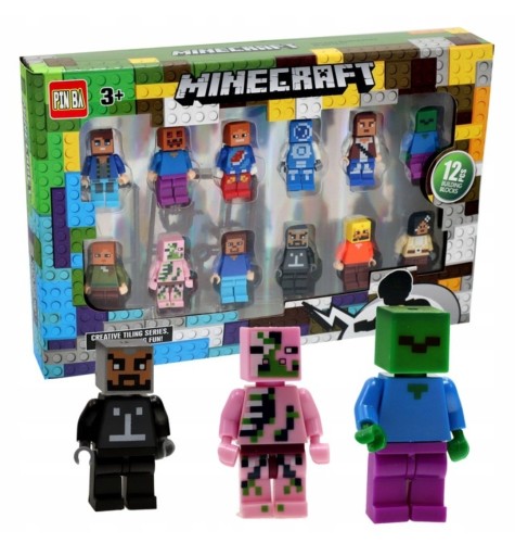 MINECRAFT FIGURKI LUDZIKI 12 sztuk +AKCESORIA ZESTAW KLOCKI Minecraft 12szt