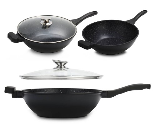 GŁĘBOKA PATELNIA indukcja marmurowa PATELNIA WOK Z POKRYWĄ duża 28cm ROYAL
