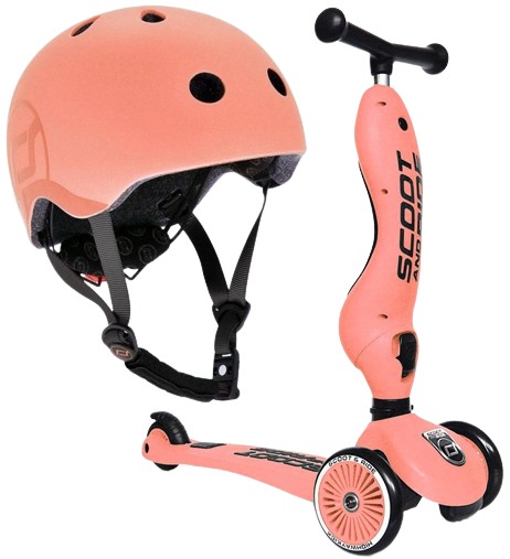 SCOOTANDRIDE Peach ZESTAW HULAJNOGA Jeździk 2w1 + KASK z LED S - M 2+