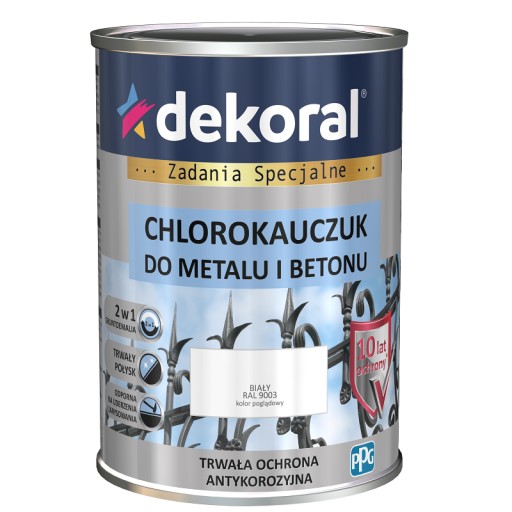 Dekoral Chlorokauczuk Farba do metalu i betonu Biała RAL 9003 0,9L