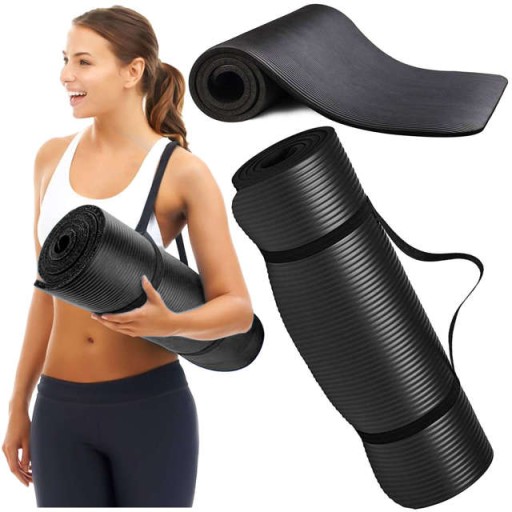 MATA DO ĆWICZEŃ JOGA FITNESS - STAR GRUBA CZARNA GIMNASTYCZNA 183x61x1,5