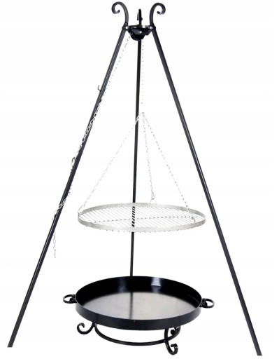 GRILL OGRODOWY TRÓJNÓG RUSZT CHROM+ PALENISKO 60CM