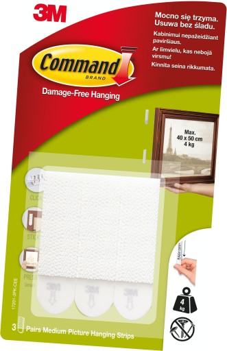 Command Rzepy do Obrazów Ramek - Średnie - 3 Pary - Max 4Kg - bez wiercenia
