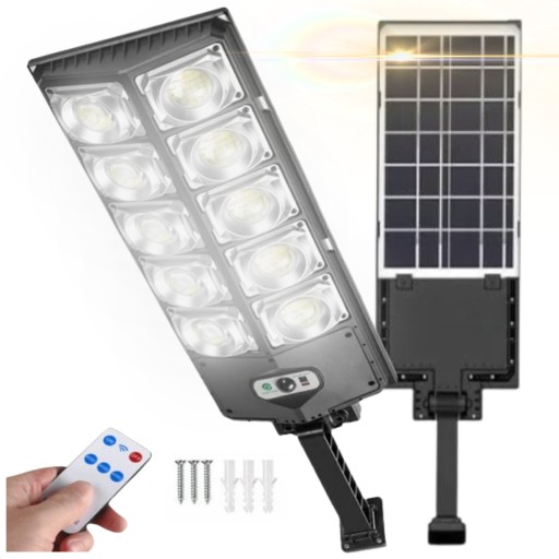 LAMPA SOLARNA ULICZNA 1000 W 45000 lm CZUJNIK RUCHU ZMIERZCHU + PILOT
