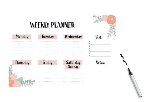 Weekly planer DRY ERASE LEAVES & FLOWERS A3