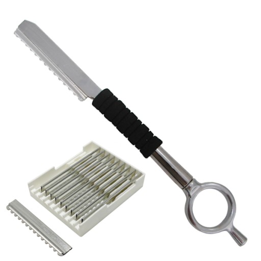 NÓŻ CHIŃSKI FRYZJERSKI METALOWY OBROTOWY + 10 OSTRZY ZESTAW