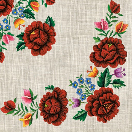 MAKI SERWETKI FOLK GÓRY HAFT RÓŻE SZARE TŁO 33X33 CM SLOG 056301 20 SZTUK