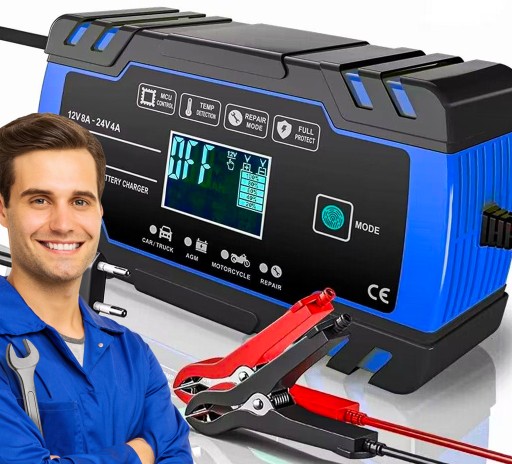 PROSTOWNIK AUTOMATYCZNY Z FUNKCJĄ NAPRAWY 12V 24V DO AKUMULATORÓW MOCNY LCD