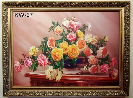 KWIATY 80X60 CM OBRAZ W ZŁOTEJ RAMIE