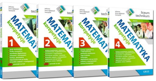 MATEMATYKA KOREPETYCJE DLA LICEUM TECHNIKUM CZĘŚĆ 1,2,3,4 GREG KOMPLET