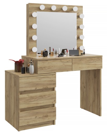 Toaletka lustrem kosmetyczna Adele 12Led Dąb Craft