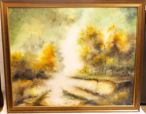ŁUKASZ BERKO OBRAZ ŚWIETLISTA JESIEŃ W LESIE 90x119 CM ORYGINAŁ