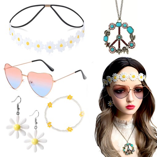 Zestaw Hipisa - w stylu hippie Hippie okulary naszyjnik Kolczyk 5 szt