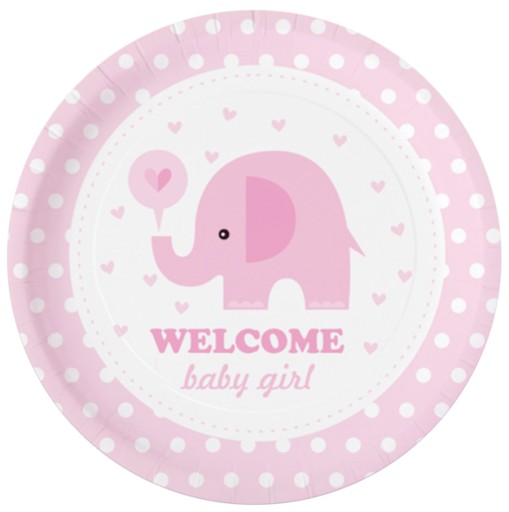 TALERZYKI NA BABY SHOWER SŁONIK KROPKI 18 CM 6 SZT
