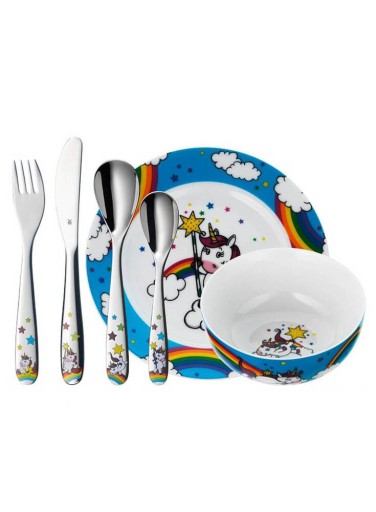 Dziecięcy komplet miska i talerz ze sztućcami WMF 6 elementów - unicorn