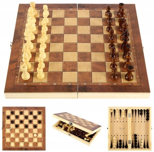 SZACHY DREWNIANE turniejowe warcaby backgammon r24 składane kufer zamykane