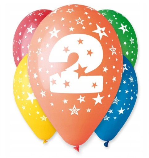 BALONY 2 NA DRUGIE URODZINY 2 LATKA 5szt kolorow