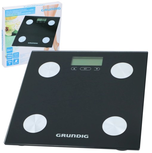 WAGA ELEKTRONICZNA łazienkowa analityczna BMI szklana GRUNDIG 180kg
