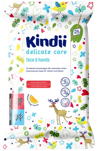 KINDII Oczyszczające chusteczki Delicate Care face & hands 25 sztuk