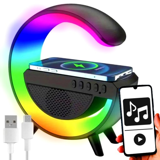 LAMPKA LED RGB WIELE KOLORÓW Z ŁADOWARKĄ INDUKCYJNĄ I GŁOŚNIKIEM