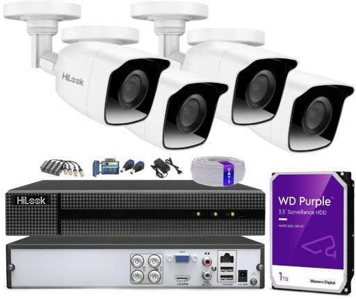 Zestaw Monitoringu 4 Kamery 5MPx HiLook Zewnętrzny Aplikacja