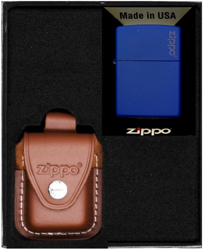 Zestaw ZIPPO Zapalniczka ROYAL BLUE MATTE LOGO prezentowy*nr2