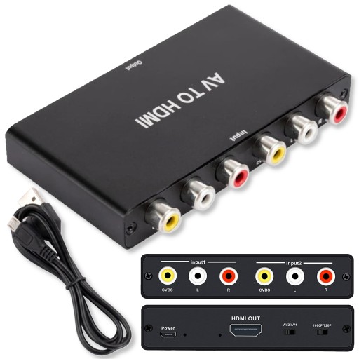 Konwerter Adapter Switch z 2x AV RCA CVBS do HDMI