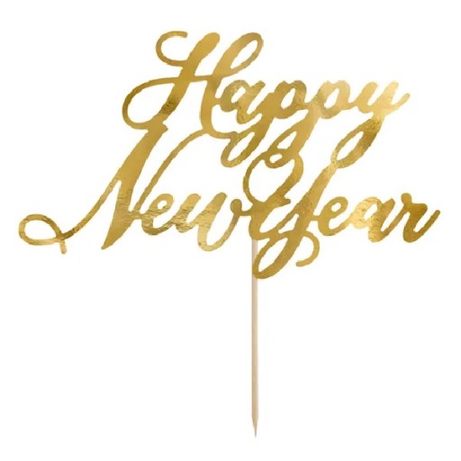 SYLWESTER DEKORACJE TOPPER na TORT HAPPY NEW YEAR ZŁOTY 24cm 1 sztuka