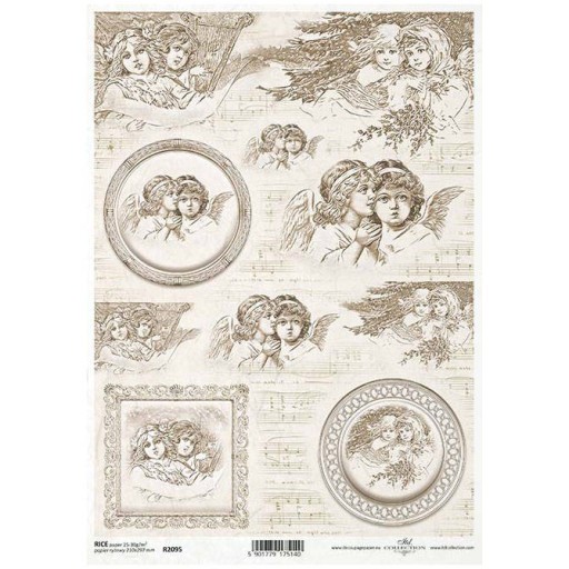 PAPIER RYŻOWY A4 do decoupage vintage anioły ramki