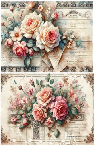 Papier ryżowy A4 Artando Kwiaty kwiatki róże Vintage napisy wzorki