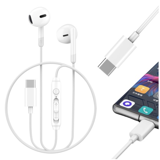 Słuchawki przewodowe z mikrofonem douszne uniwersalne na kabel USB C białe