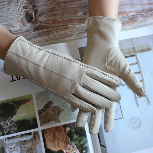 New Women Color Leather Gloves Striped Style Velvet Lining Autumn And