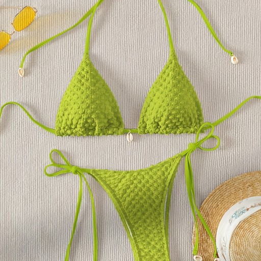 Biały teksturowany zestaw bikini dla kobiet, seksowny odkryty tył, wiązany na szyi, dwuczęściowy