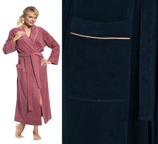 WIĄZANY Szlafrok DUŻE ROZMIARY Granatowy 3XL XXXL
