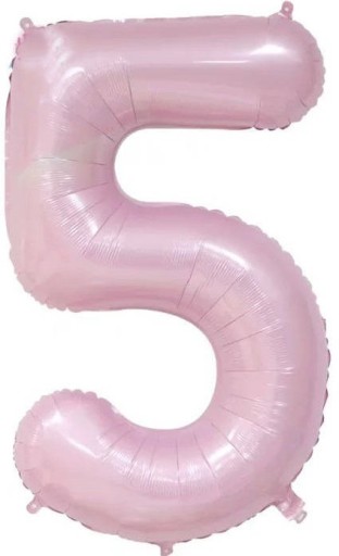 BALON FOLIOWY CYFRA WIEK 5 LAT JASNORÓŻOWA URODZINY DUŻA NA HEL 100 cm