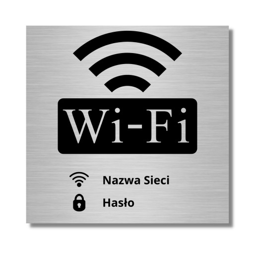 TABLICZKA INFORMACYJNA WIFI PIKTOGRAM INTERNET ALUMINIUM NAZAWA SIECI HASŁO