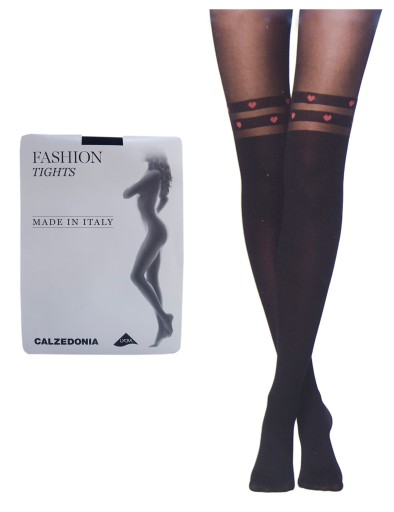 CALZEDONIA rajstopy czarne zakolanówki serca 1/2