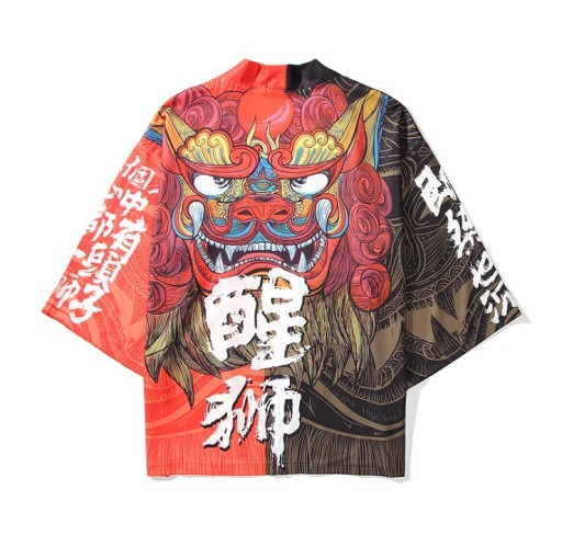 JAPOŃSKIE KIMONO HAORI SAMURAJ TANIEC LWA WUSHI WUSHU HANZI LEW SUWENIR J2