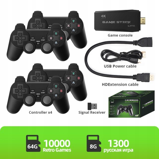 Konsola do gier wideo 4K z łącznością bezprzewodową 2,4 G