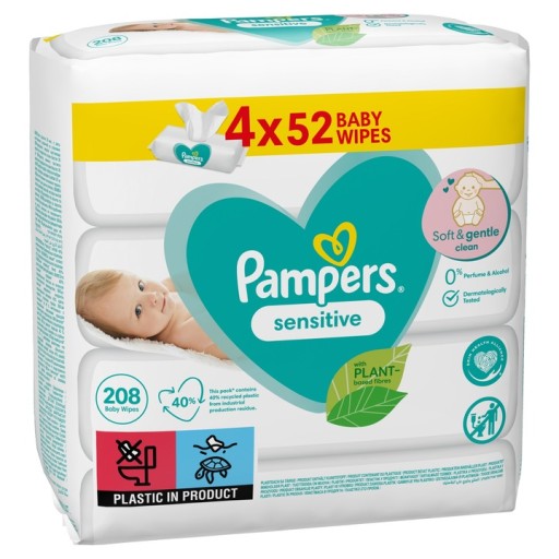 Pampers Sensitive chusteczki nawilżane 4 x 52 szt.