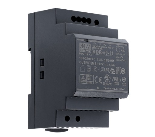 ZASILACZ DIN 12V 4,5A 54W MEAN WELL HDR-60-12