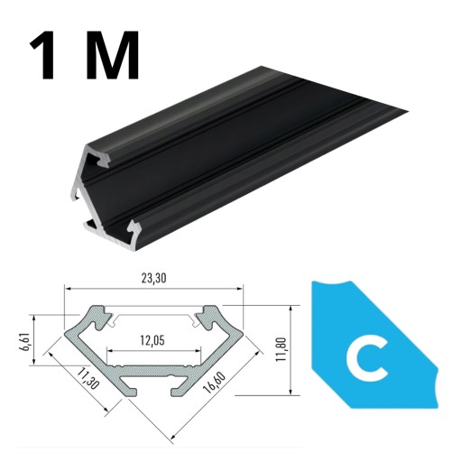 Profil aluminiowy LED narożnikowy 45 stopni Czarny 1m typ C LUMINES do taśm